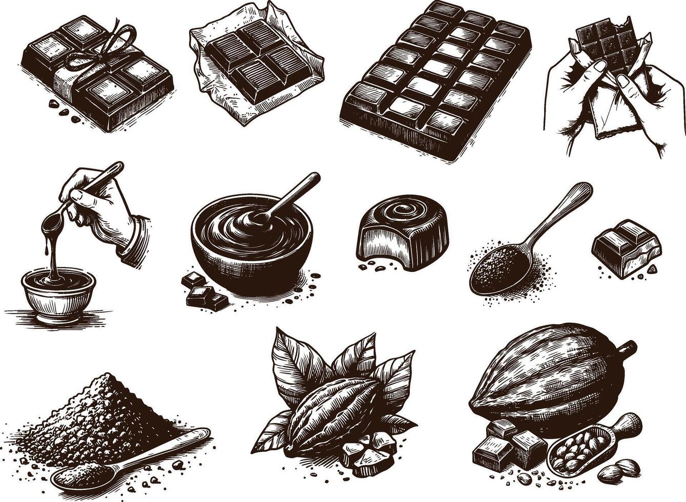 hand drawn black and white chocolate sketch vector