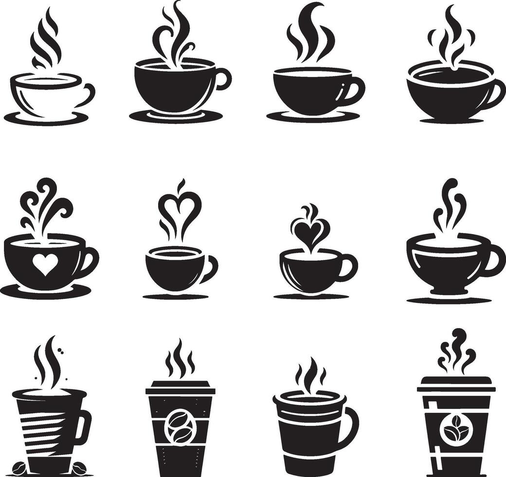 silhouette coffee icon set vector