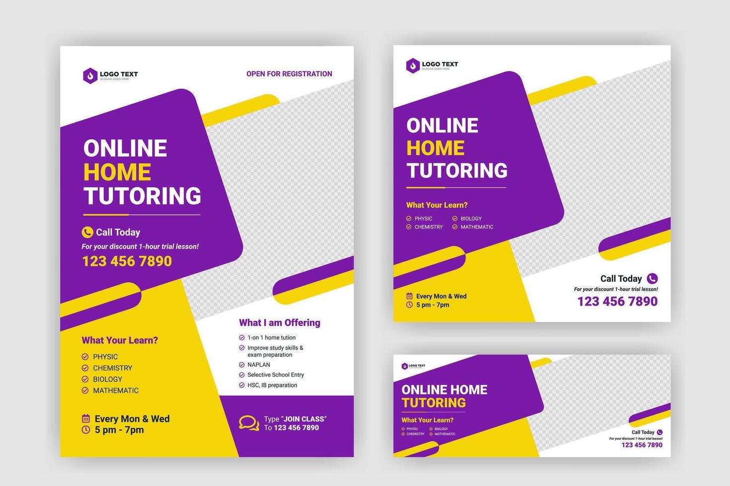 Online home tutoring flyer poster and social media cover banner post template design vector