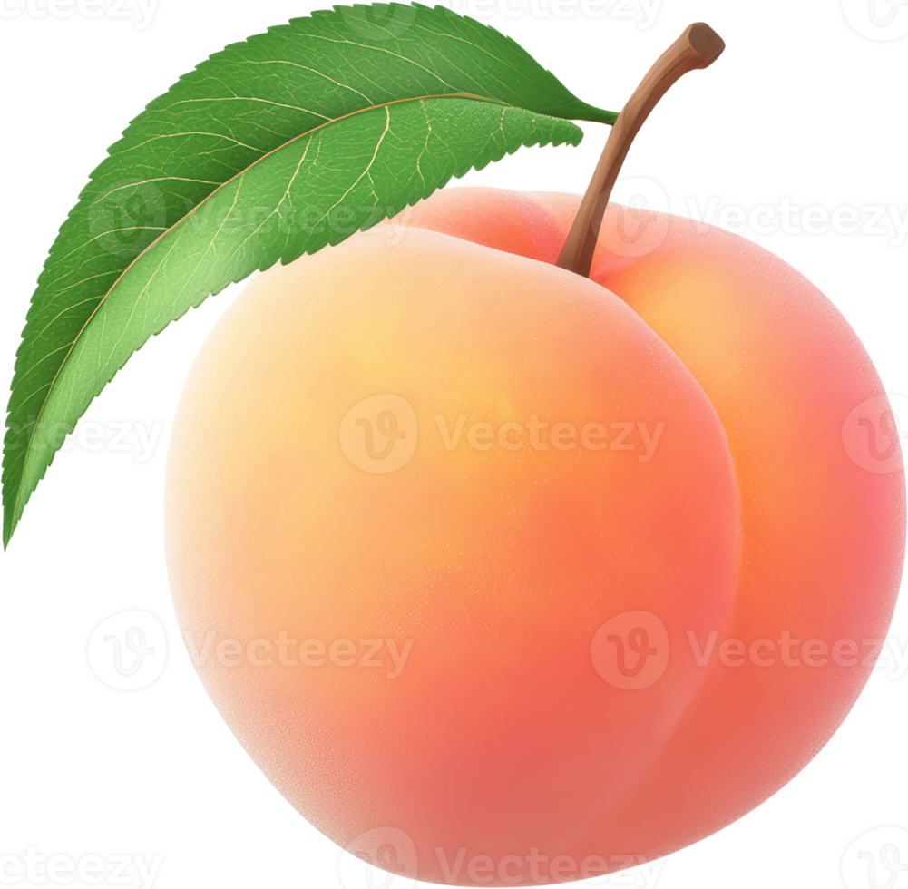 Close up of a Juicy Peach with a Single Leaf Attached png