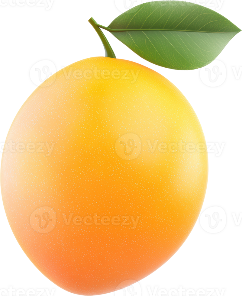 Vibrant, Luscious Mango with Leaf on Transparent Background png