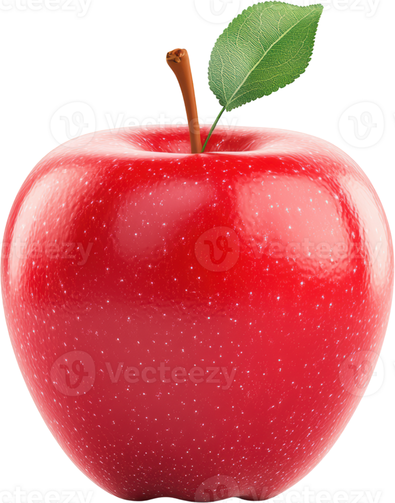 Luscious Red Apple On a Transparent Background with Leaf Detail png