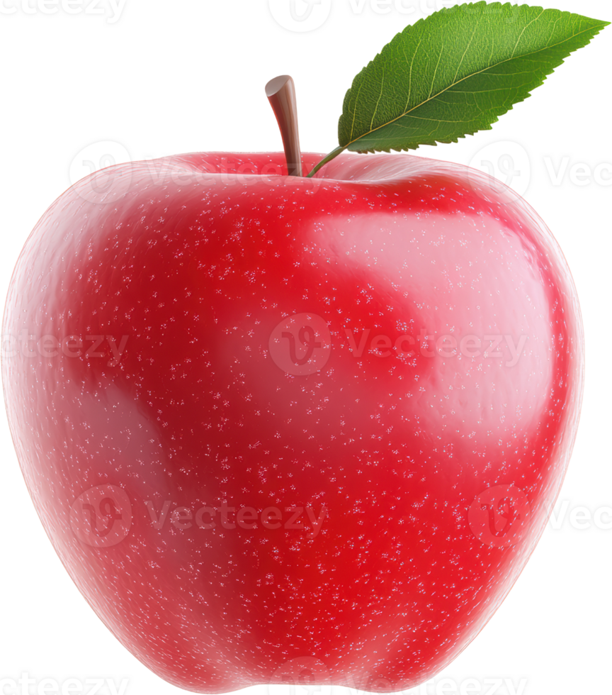 Glistening Red Apple with a Fresh Green Leaf on Top png