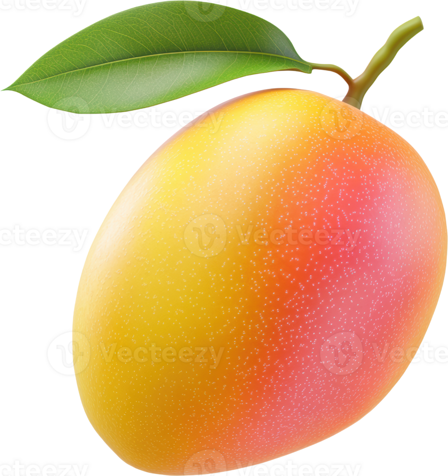 Vibrant and Juicy Mango with Leaf in a Crisp Illustration png