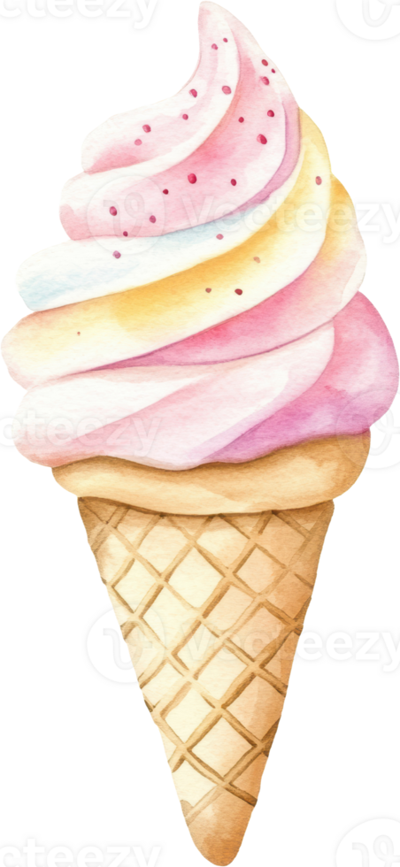 Delicious Watercolor Ice Cream Cone with Sprinkles png