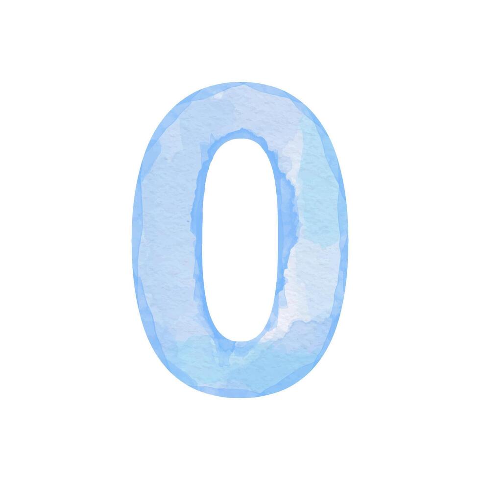 Watercolor blue numbers 0, design for cards and print vector