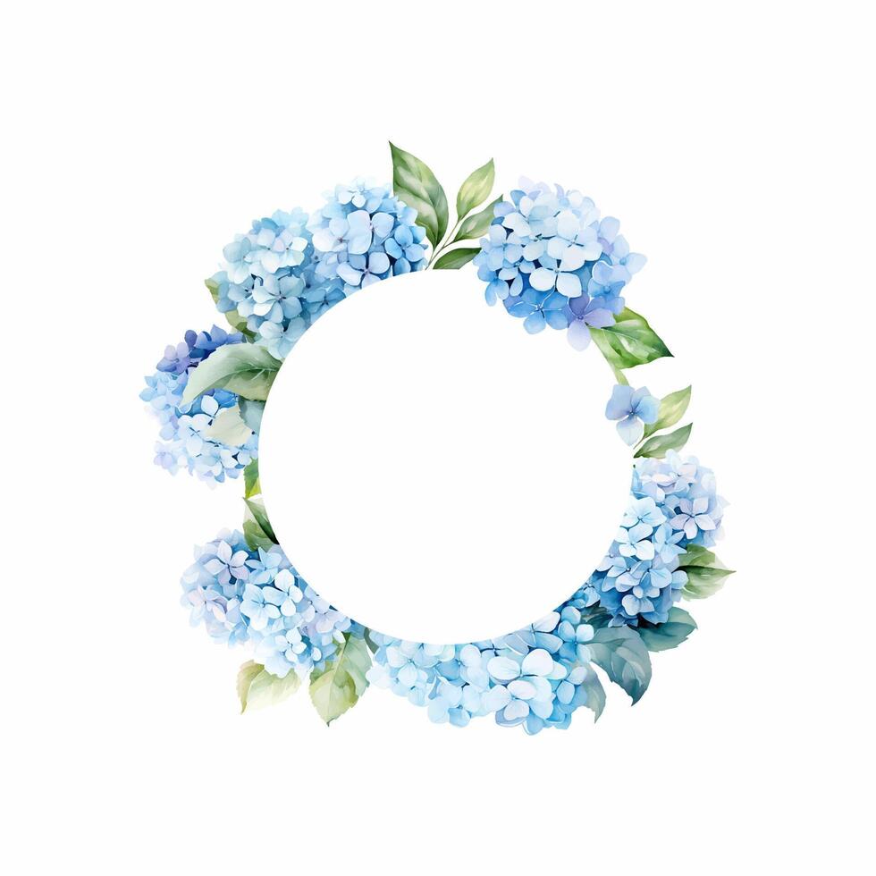 Frame with watercolor blue hydrangea, floral decor design for ca vector