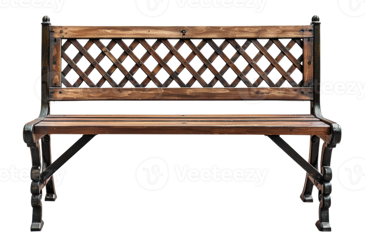 Rustic Wooden Bench With Lattice Backrest png