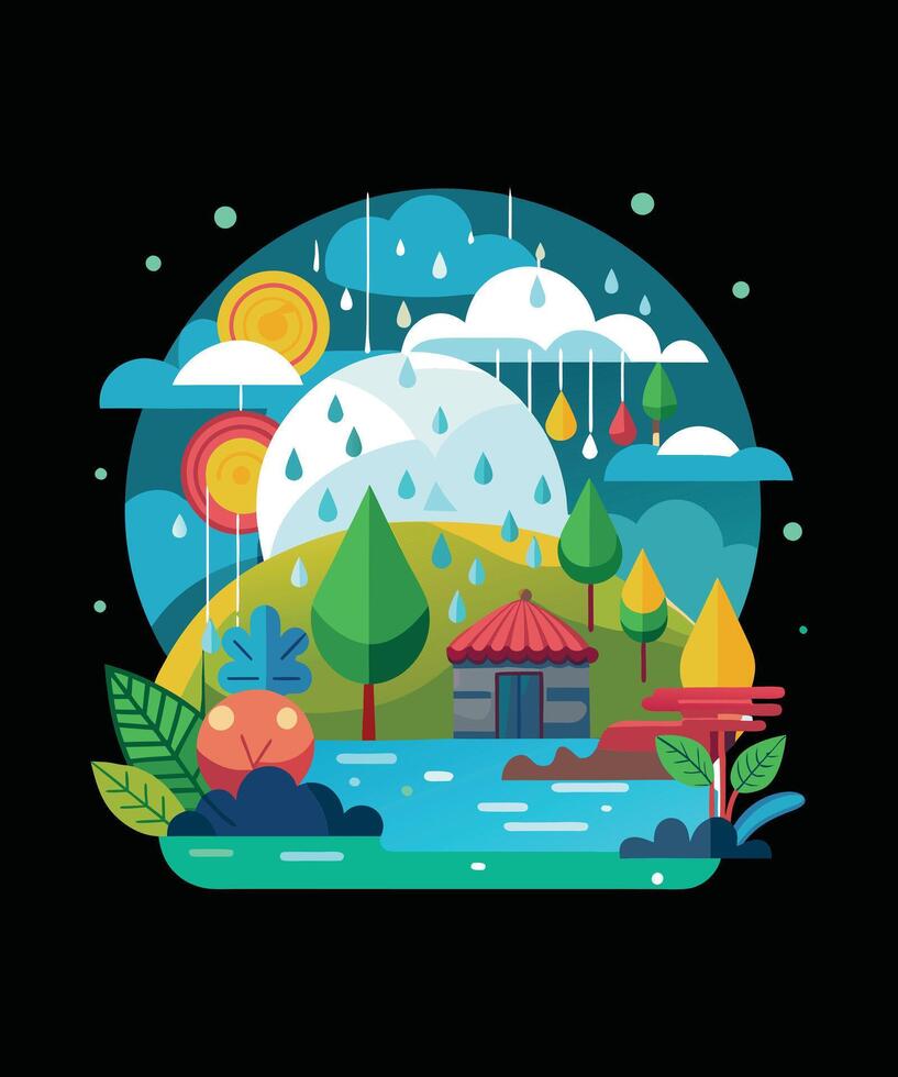 Colorful Rainy Season T-shirt Design vector