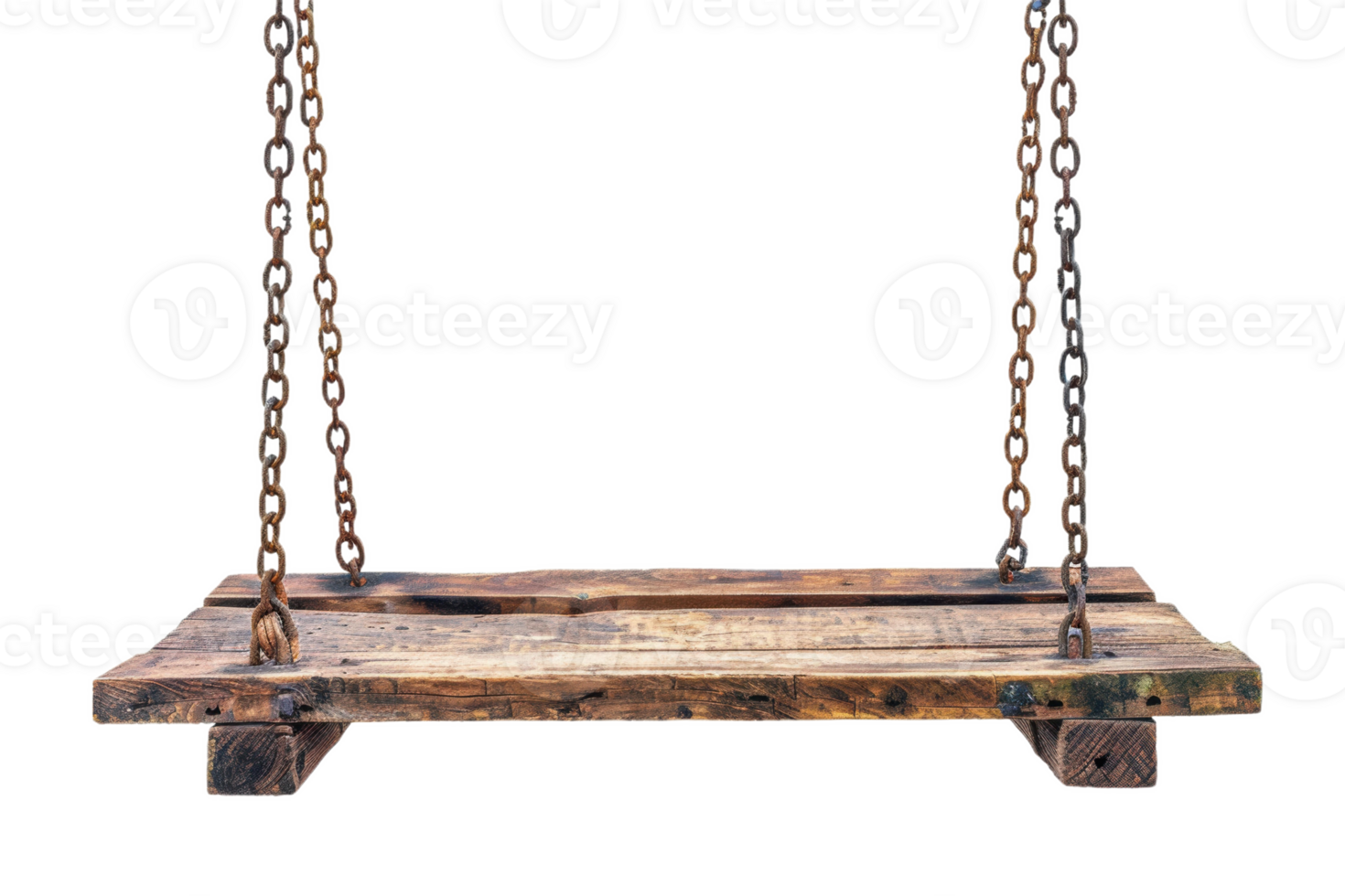 Rustic Wooden Swing Hanging on Chains png