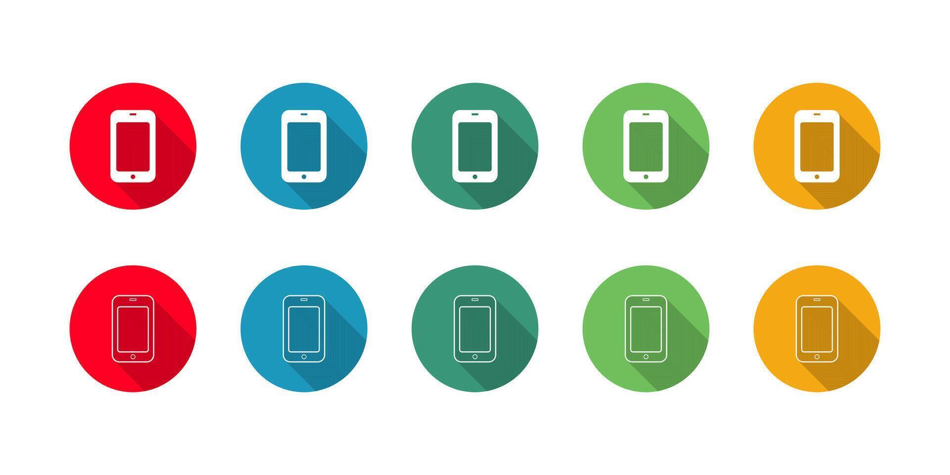 Mobile or Smartphone Icon set illustration with long shadow. Communication Sign vector