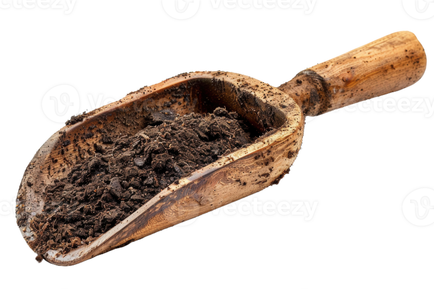 Wooden Scoop Filled With Dark Compost png