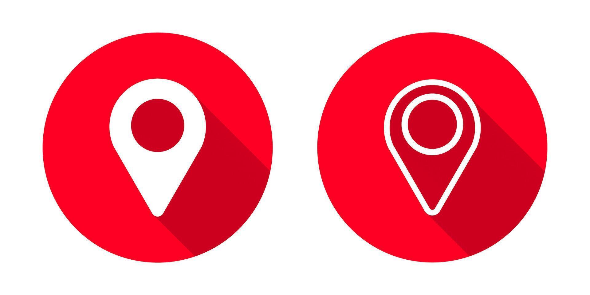 Location or pointer icon with long shadow . Location sign vector