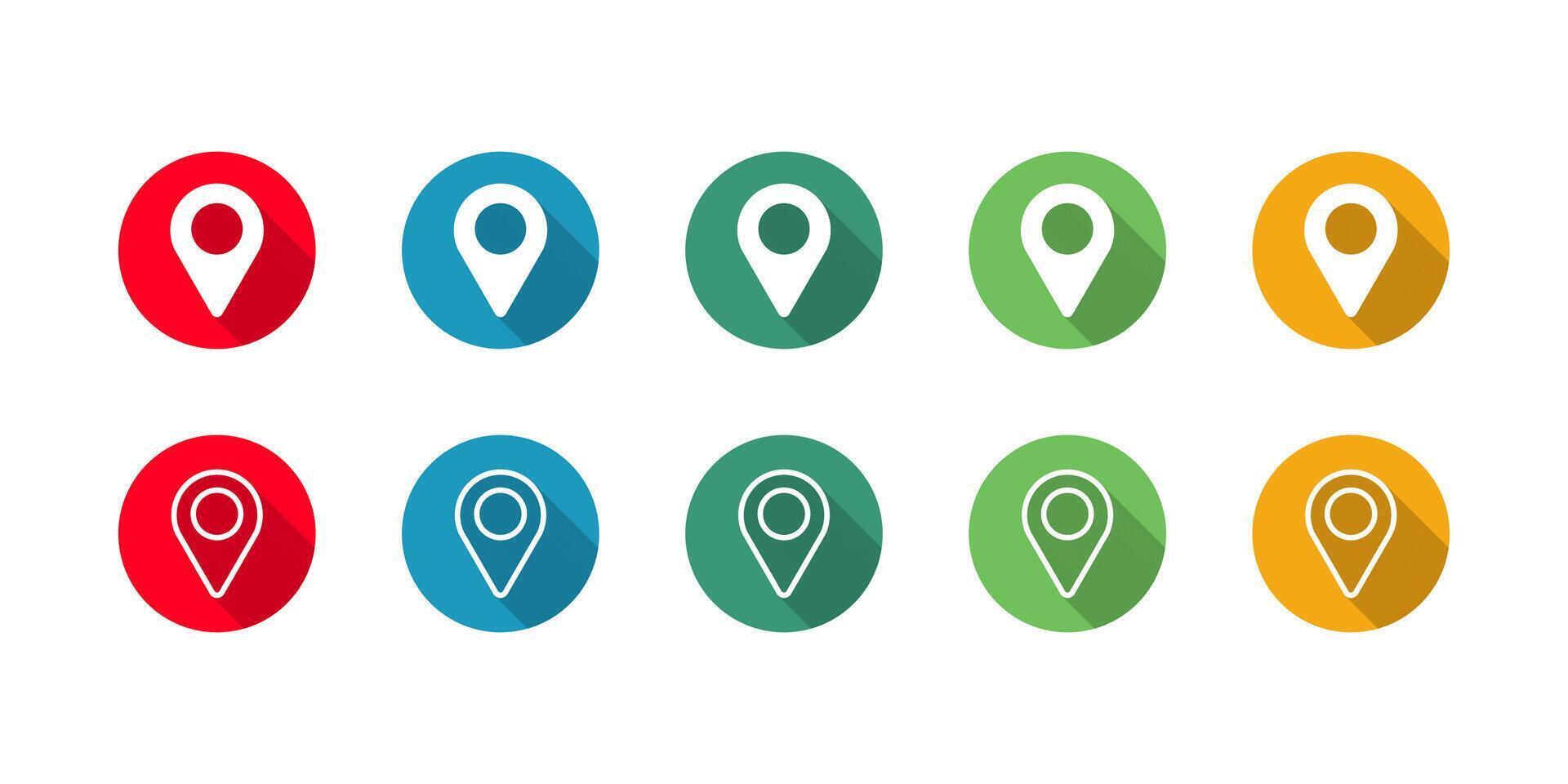 Location or pointer Icon set illustration with long shadow. Communication Sign vector