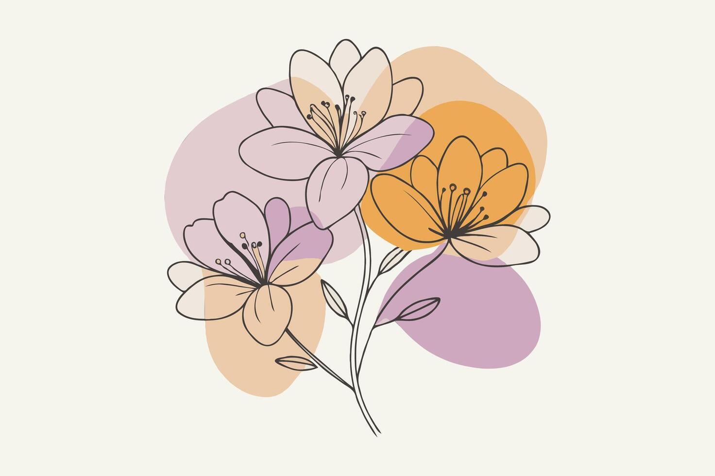 Flat Design Simple Flower and Tropical Plant Outline vector