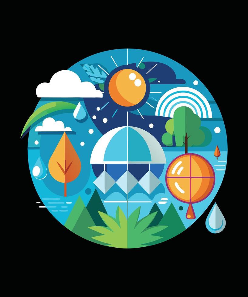 Colorful Rainy Season T-shirt Design vector