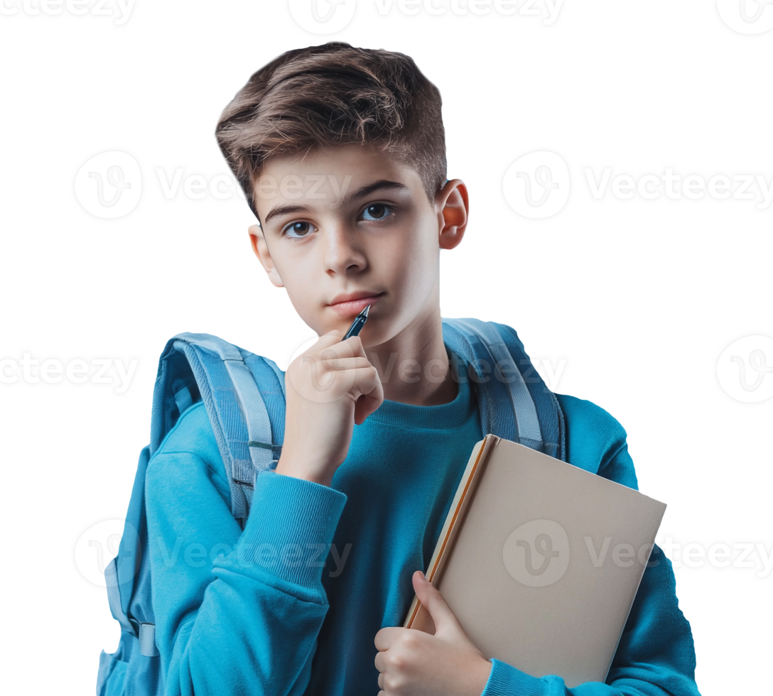 A boy with a backpack and a book png