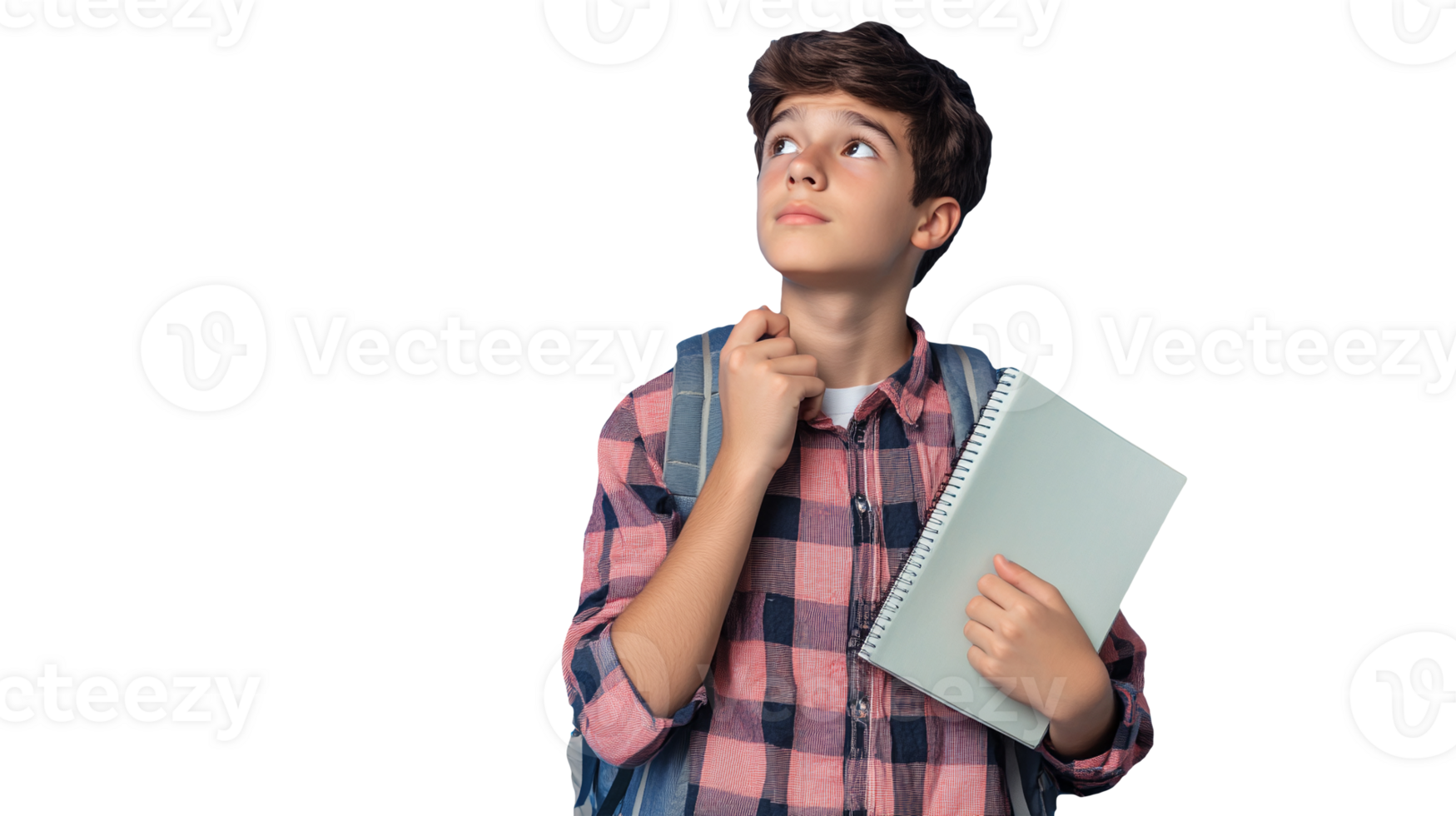 A young boy with a backpack and notebook png
