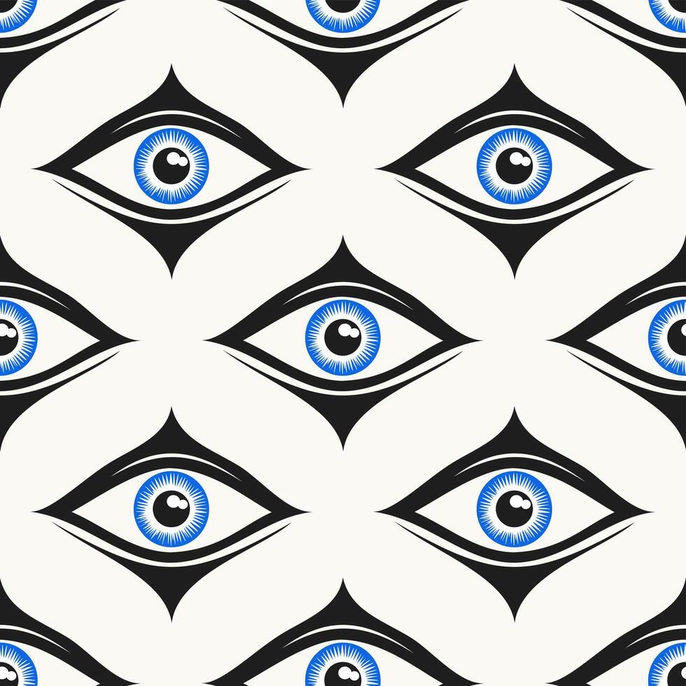 Evil eye seamless pattern on white background. Traditional protection amulet, blue eyes print texture vector