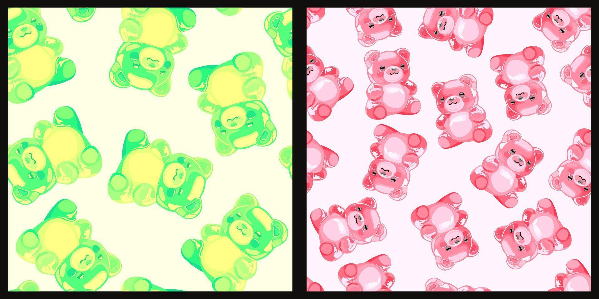 seamless pattern set with colorful gummy bears on light background vector