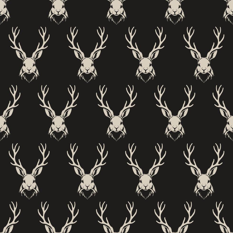 Jackalope seamless pattern. Mythical animal of North American folklore vector