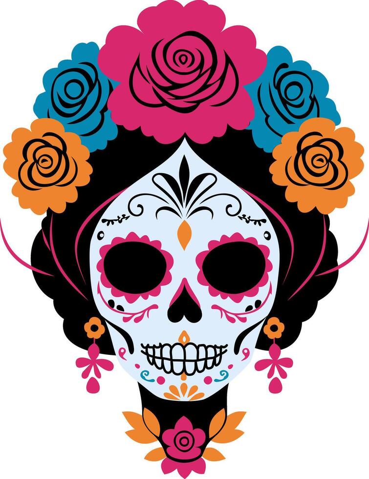 Catrina head. Woman sugar skull. Mexican Day of the Dead. isolated illustration vector