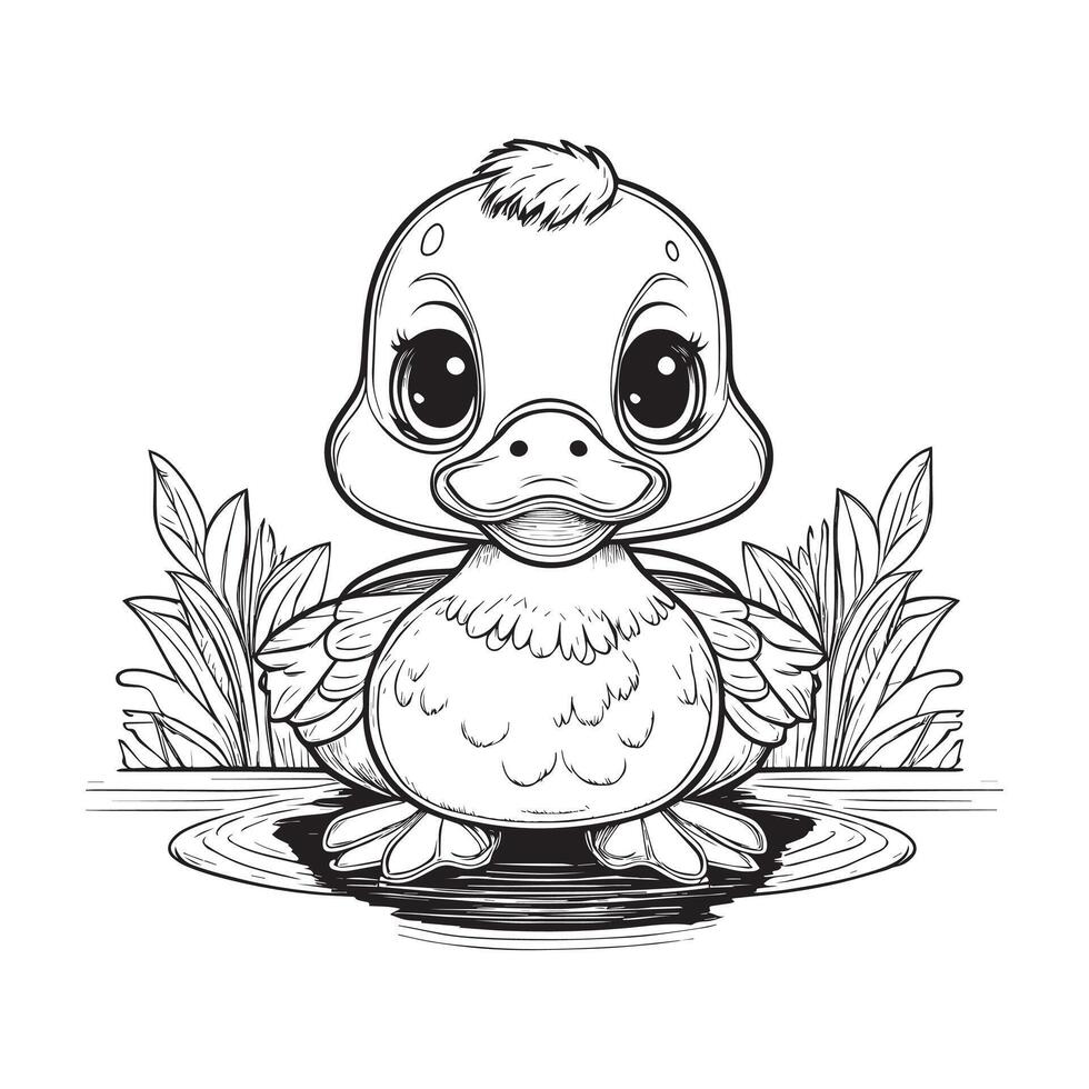 cute duck line art design vector