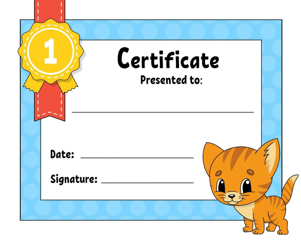 Certificate template for kids. Colorful school and preschool diploma. With cute character. illustration. vector