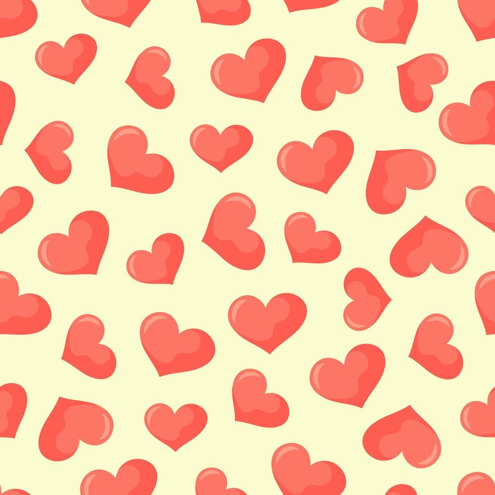 Valentines day seamless pattern with randomly located cute hearts. Simple illustration. Romantic background for Valentines day cards, wrapping paper, packaging, kids textile, baby fabric. vector