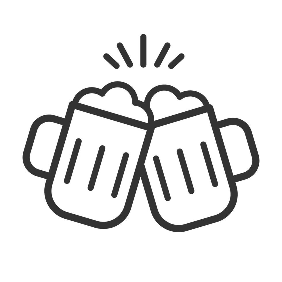 Beers icon.Two beer mugs icons for greeting cards,postcards,invitations,menu.Celebration,Party symbol.Cheers.Editable stroke.Transparent background. illustration EPS 10. vector