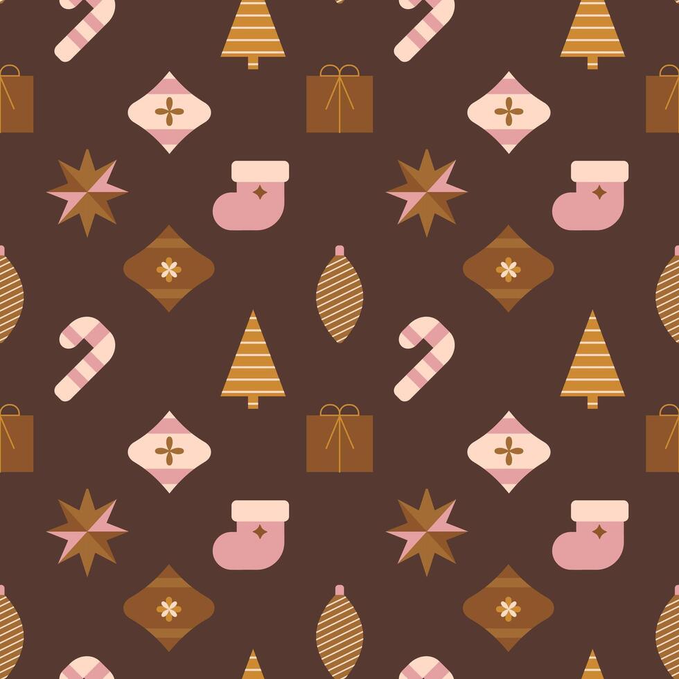 Christmas seamless pattern of geometric Christmas and New Year's elements.Minimalist brown print for Xmas wrapping paper,background.New Year,Christmas wrapping paper concept. illustration EPS 10 vector
