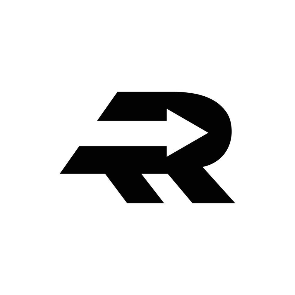 Letter R with right arrow negative space monogram logo vector