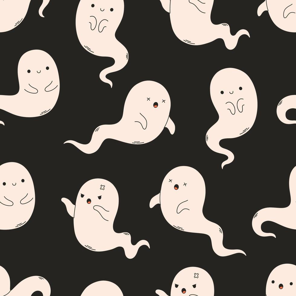 Seamless pattern with scary ghosts, spirits. Happy Halloween, trick or treat vector