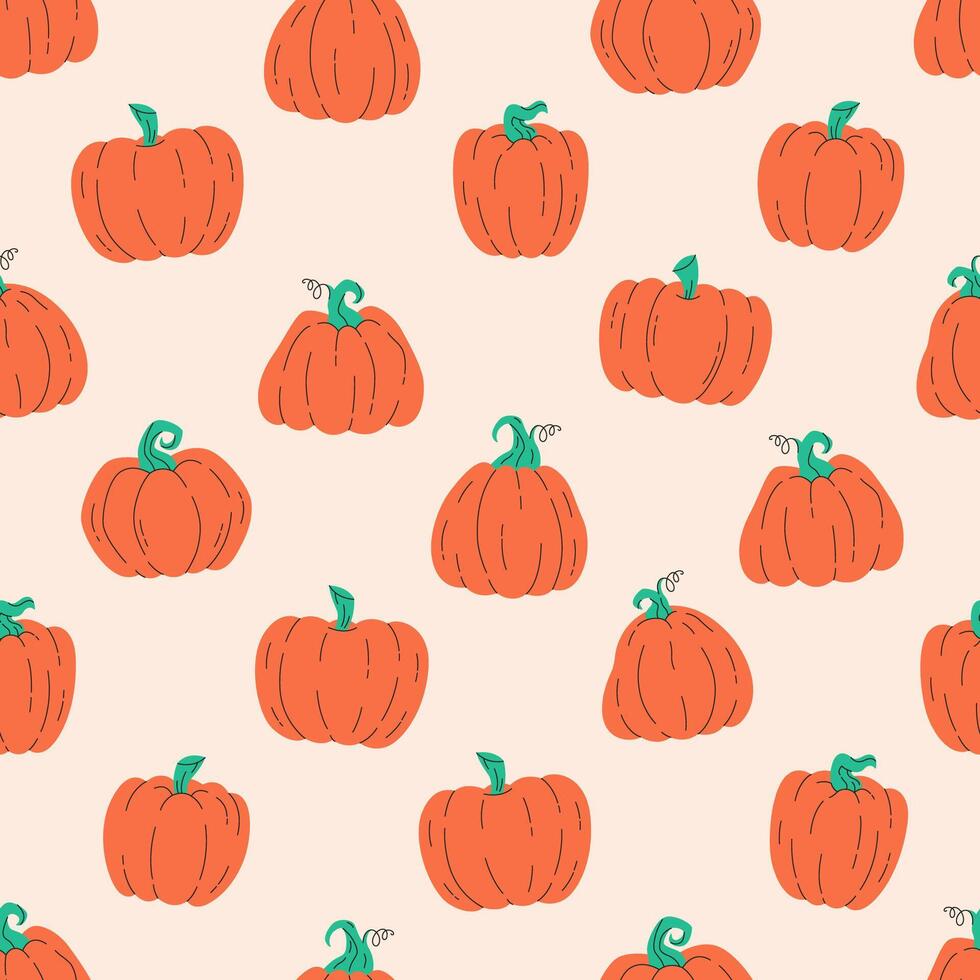 Pumpkins seamless pattern. Hello autumn, autumn harvest, farming. Flat, hand drawn texture for wallpaper, textile, fabric, paper vector