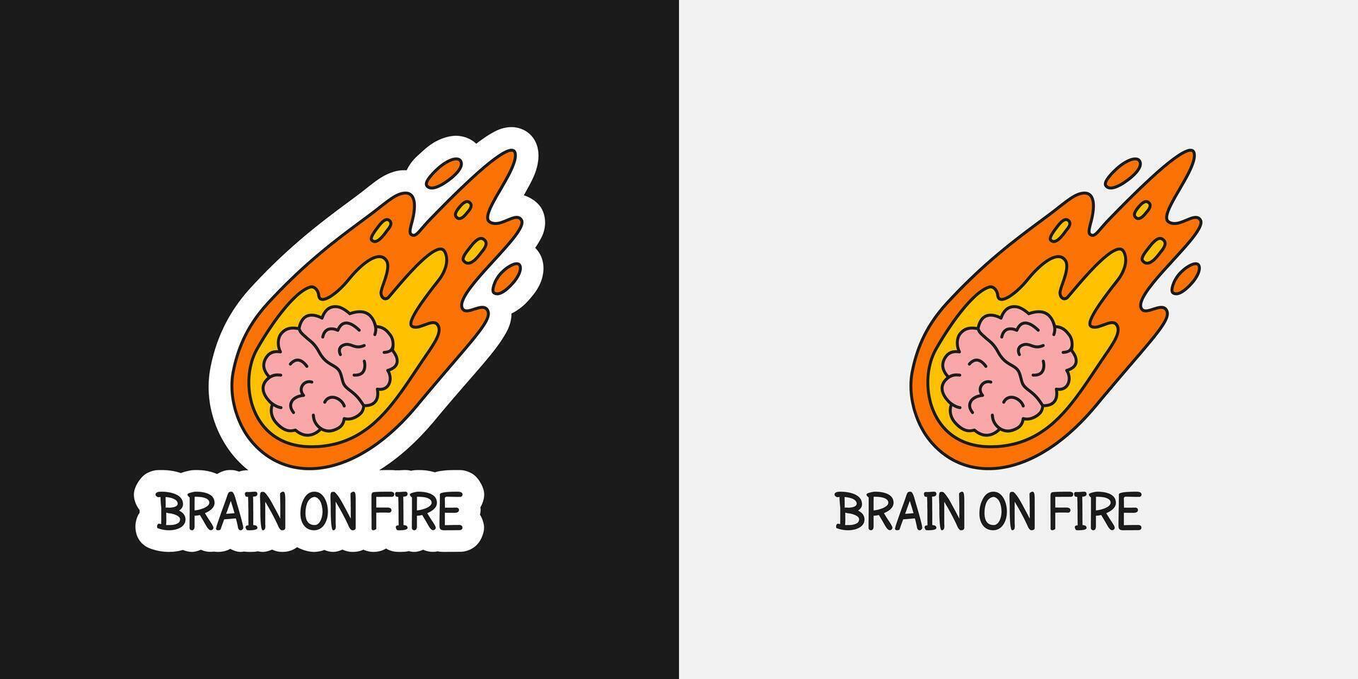 Cute Illustration of Flaming Brain Meteor. vector