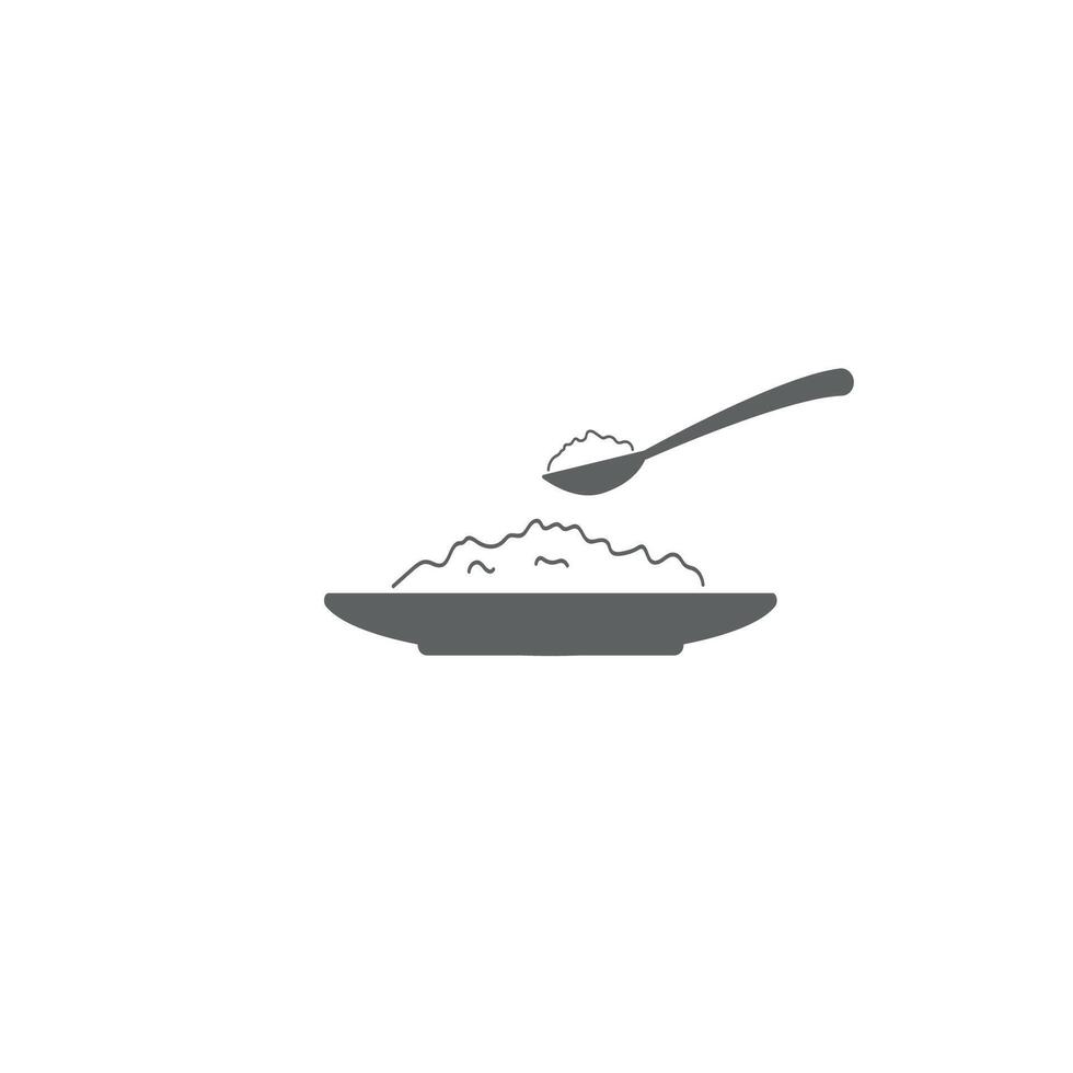 illustration of a flat design of a plate and spoon filled with rice. vector