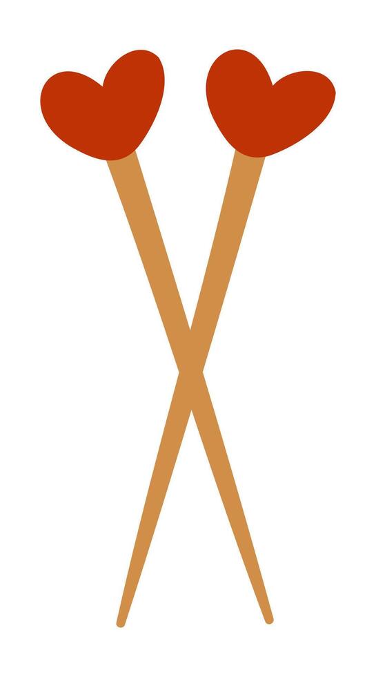ooden Knitting Needles with Heart Shaped Tops Hand drawn Flat Illustration Isolated Clipart. Print ready scalable graphic design elements for stickers, posters, postcard, wall art decoration vector