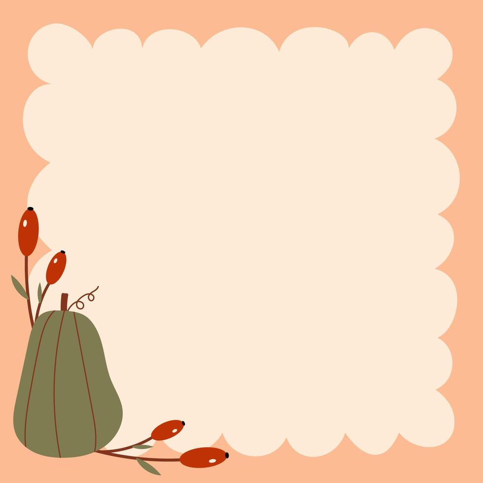Autumn Floral Background with Pumpkin and Berries - Festive Seasonal Frame for Fall Celebrations. vector