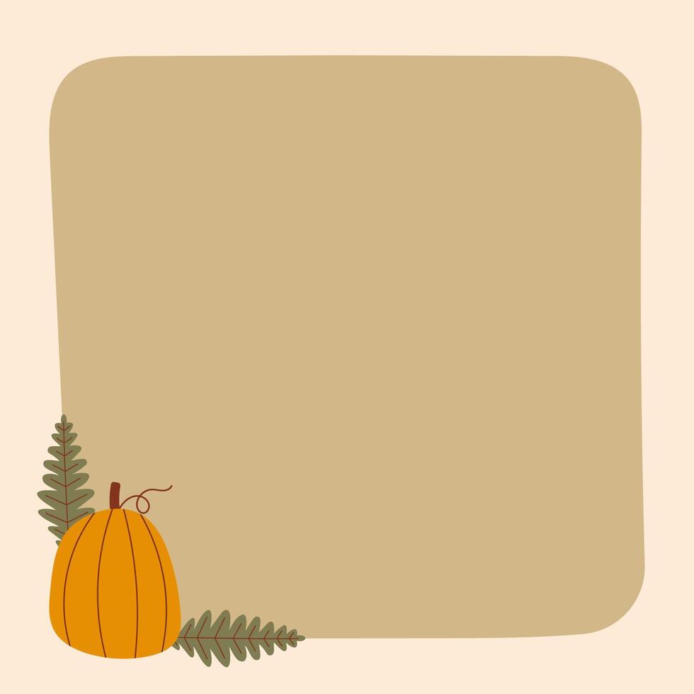 Autumn Harvest Card with Pumpkin and Leaves - Blank Template for Seasonal Greetings or Invitations. vector
