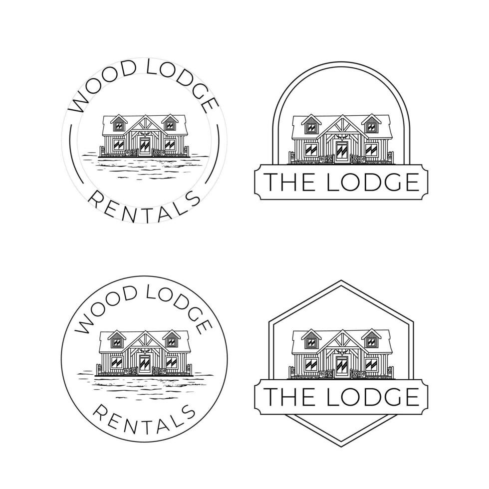 A sleek emblem logo illustration for Wood Lodge featuring minimalist lines, capturing the rustic charm and elegance of a modern retreat in the woods. vector