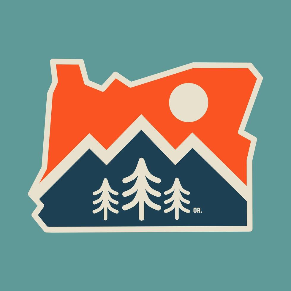 Oregon State Map with retro line, nature design, perfect for print, apparel, sticker, etc vector