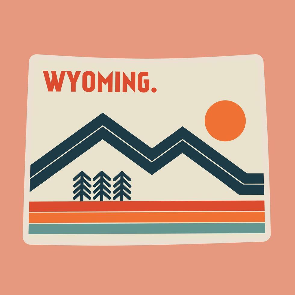 Wyoming Retro Line Map and nature design perfect for stickers, apparel, etc vector