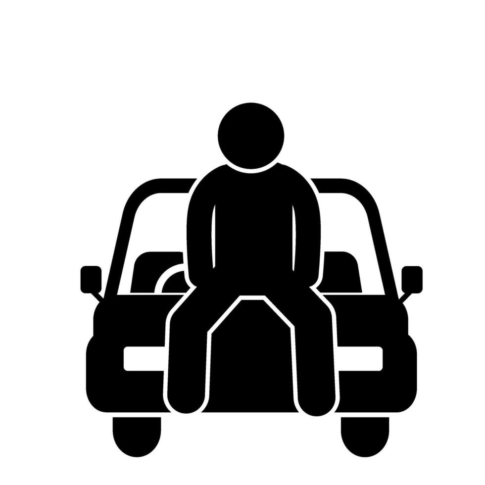 icon illustration of a character sitting on a car vector