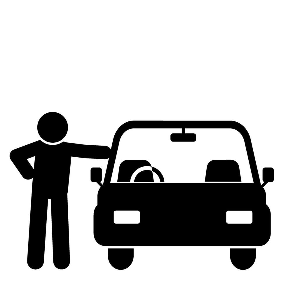 icon illustration of a man holding or touching a car vector