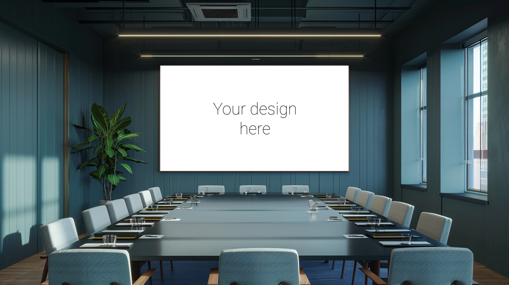 Mockup of Projection Screen in Conference Room Setting psd