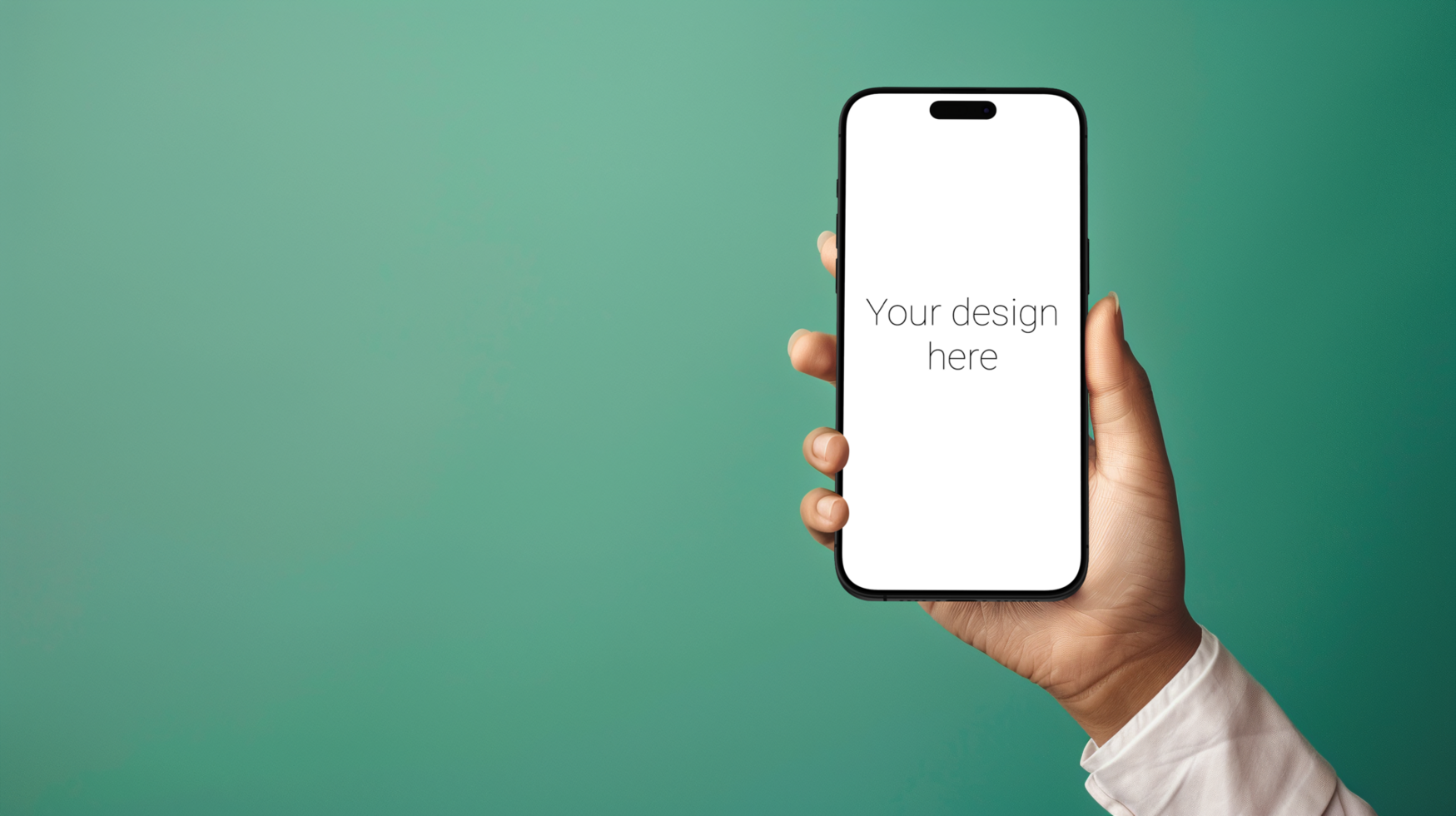 Black Smartphone Mockup in Hand on Green Background psd