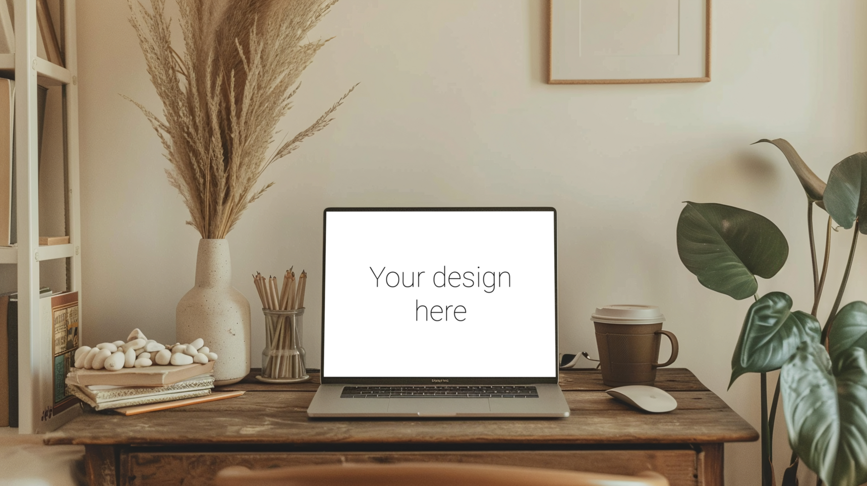 Silver Laptop Mockup on Wooden Table Cozy Workspace psd
