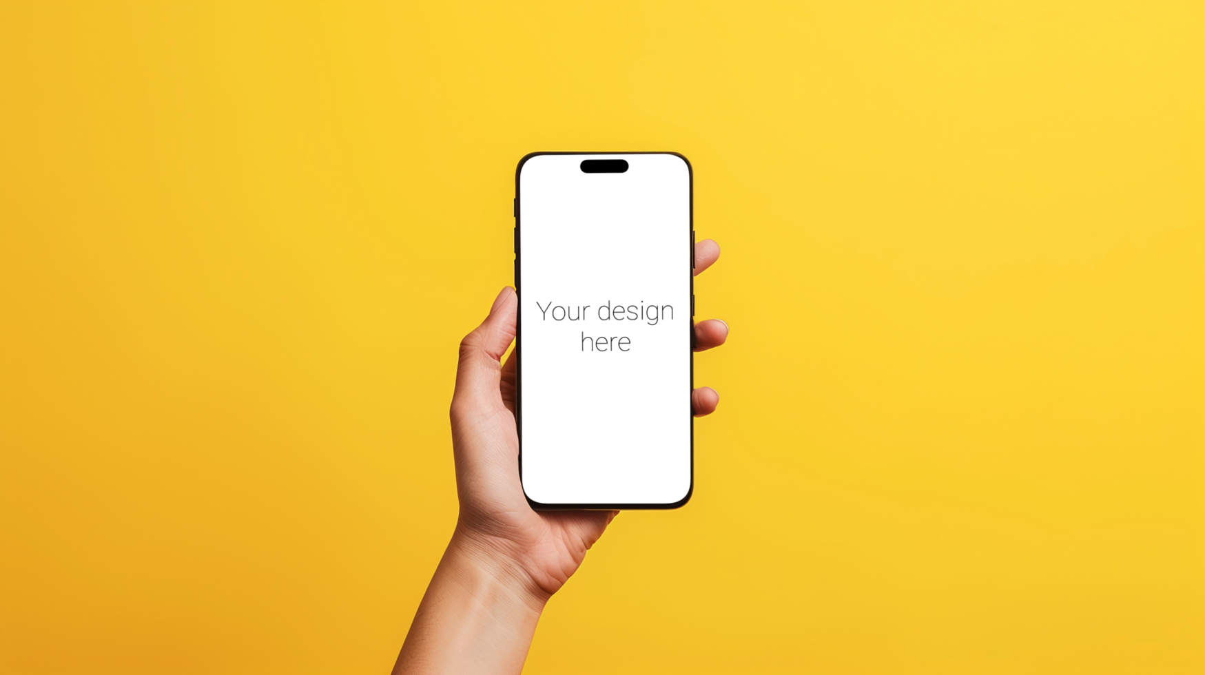Modern Black Smartphone Held in Hand with Yellow Background psd