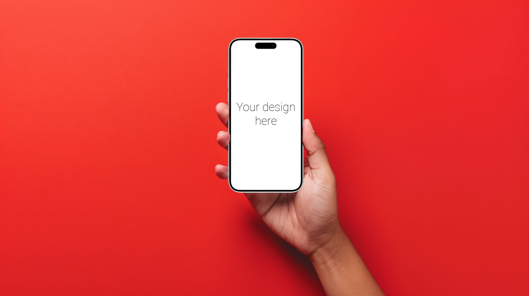 Person Holding White Smartphone on Bold Red Background psd