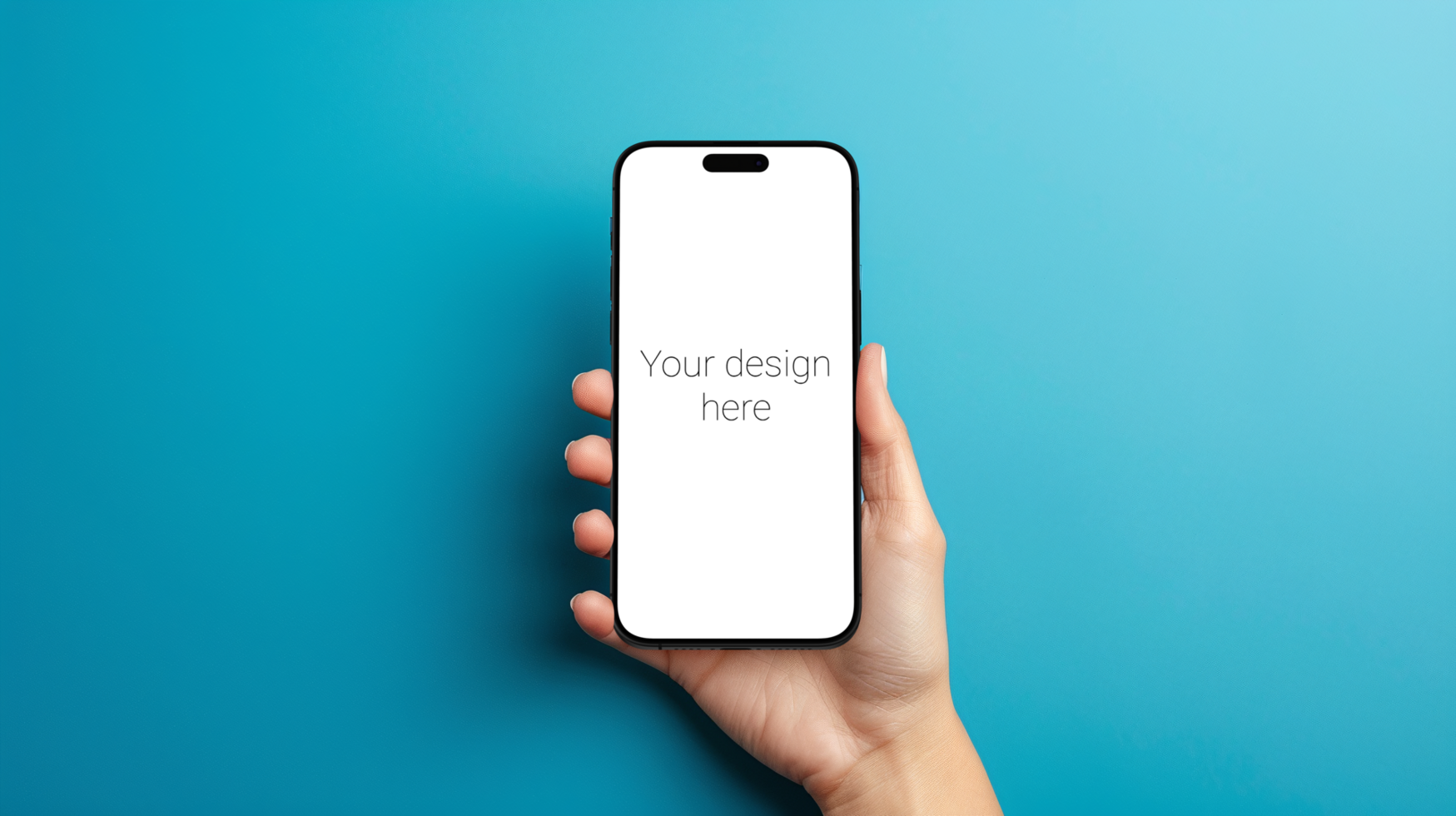 White Mobile Phone in Person's Hand on Blue Canvas psd